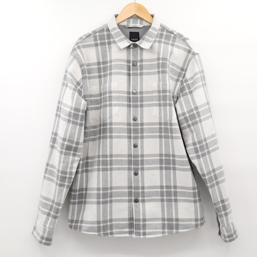 Vuori Sz L Range Shirt Jacket Men's Flannel Plaid Fleece Lined Snap Shacket